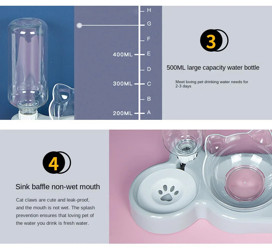 3-in-1 Food Bowl and Water Dispenser for Pets