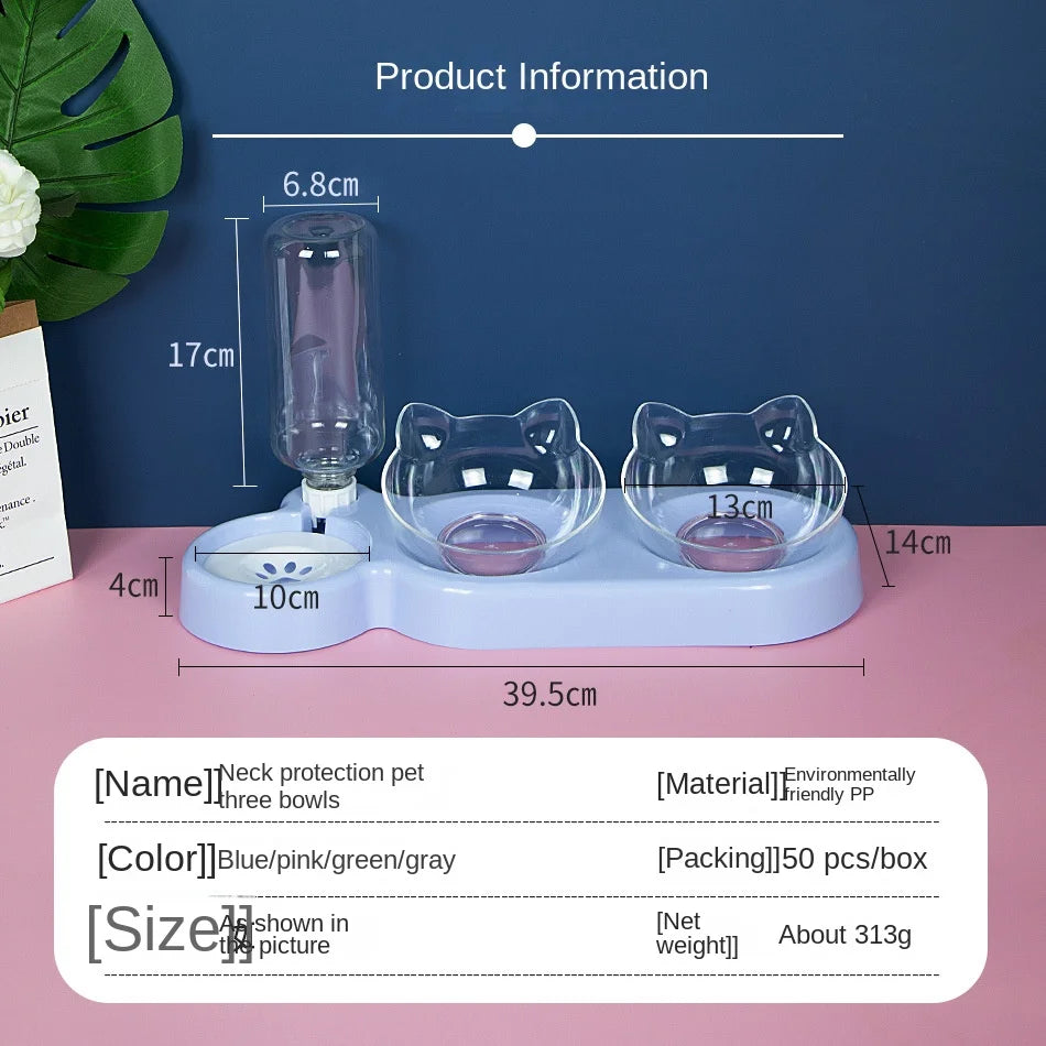 3-in-1 Food Bowl and Water Dispenser for Pets