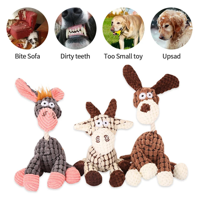Squeaky Plush Donkey Chew Toy for Dogs